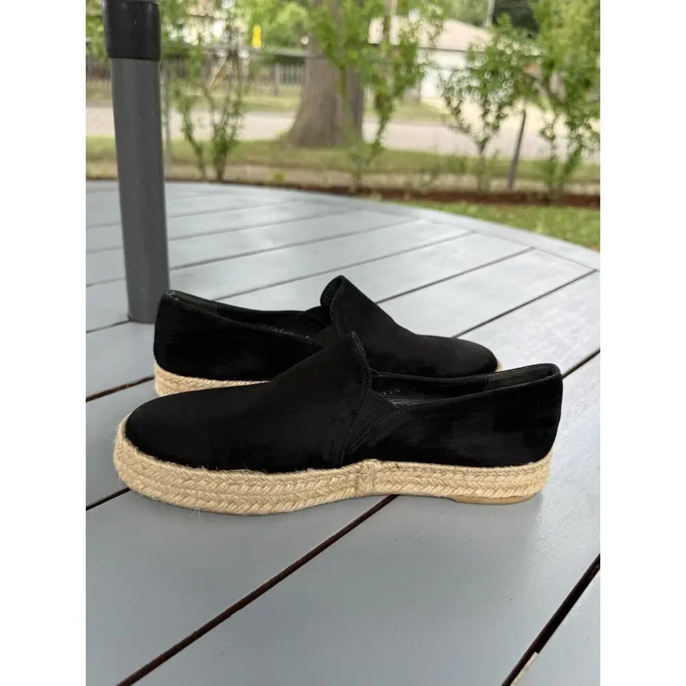 Stuart Weitzman Women's Size 6M Black Beige Suede Espadrille Flats Slip On Shoes